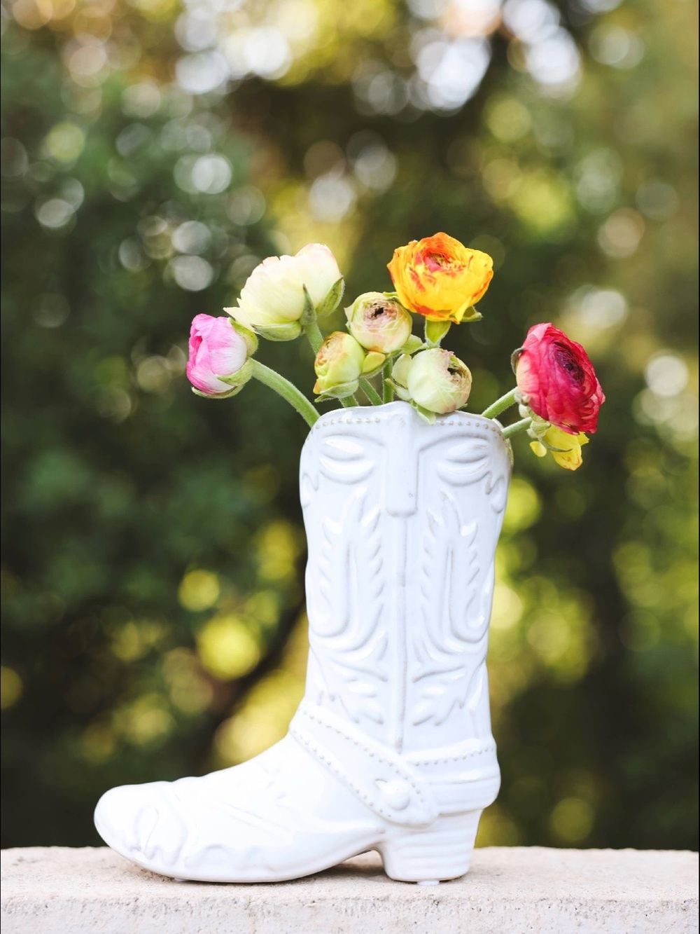 White Ceramic Cowboy Boot Vase - Decorative Floral Accent